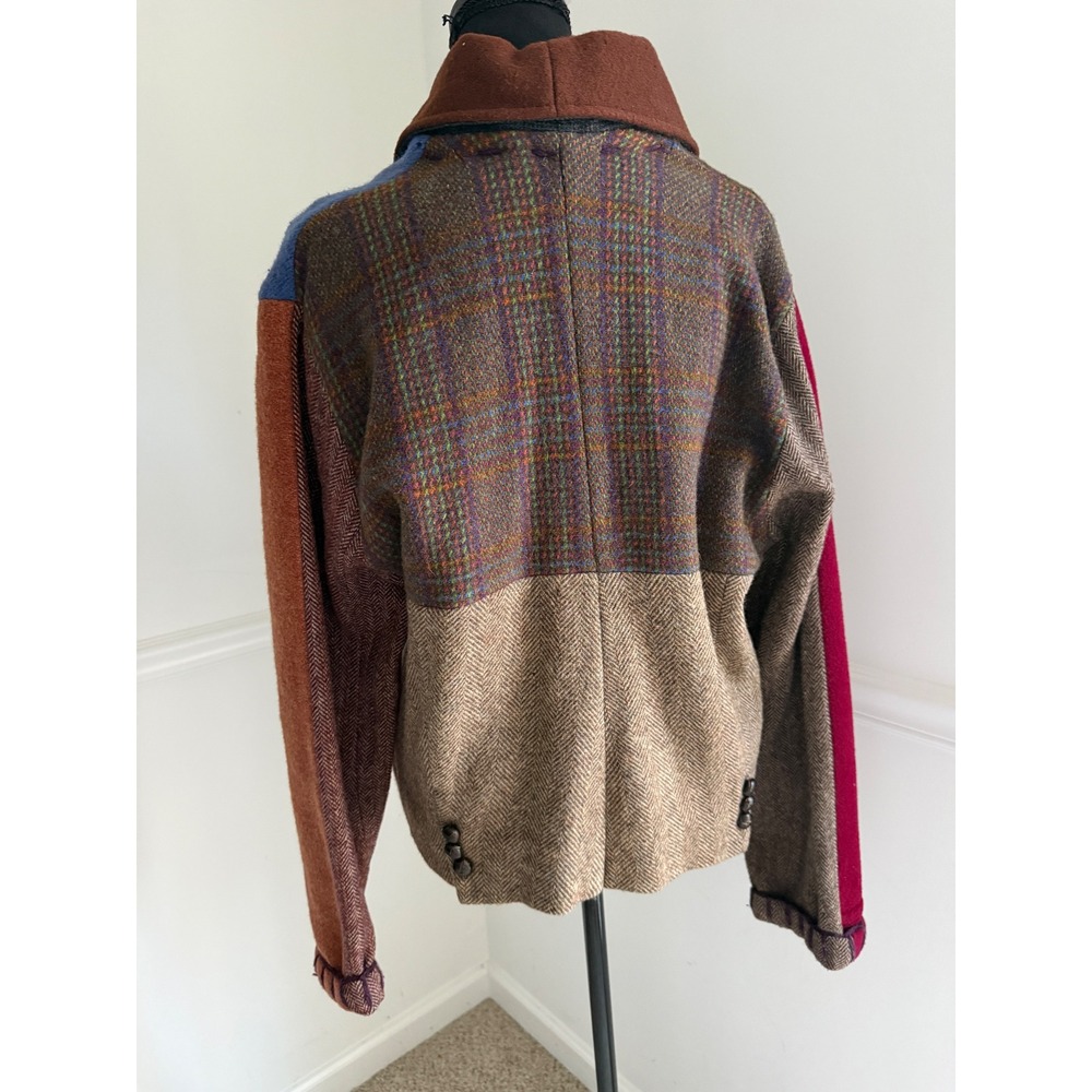 Baabaazuzu Vtg Wool Patchwork Jacket Boho Art‎ to Wear sz L eclectic Whimsygoth - Picture 2 of 12